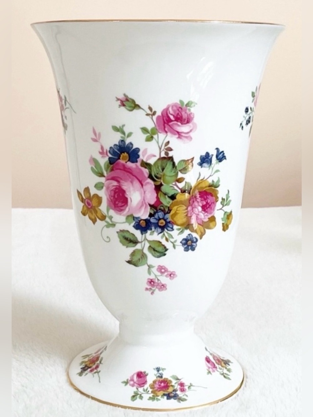 Victoria’s Secret Fine China Vase Made England Floral Chintz Gold Trim 8”